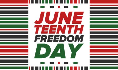 Haziran Bağımsızlık Günü 'nde. Özgürlük ya da Özgürlük Günü. Yıllık Amerikan bayramı, 19 Haziran 'da kutlandı. Afro-Amerikan tarihi ve mirası. Poster, tebrik kartı, afiş ve geçmiş. Vektör