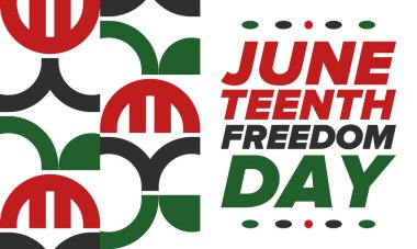 Haziran Bağımsızlık Günü 'nde. Özgürlük ya da Özgürlük Günü. Yıllık Amerikan bayramı, 19 Haziran 'da kutlandı. Afro-Amerikan tarihi ve mirası. Poster, tebrik kartı, afiş ve geçmiş. Vektör