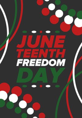 Haziran Bağımsızlık Günü 'nde. Özgürlük ya da Özgürlük Günü. Yıllık Amerikan bayramı, 19 Haziran 'da kutlandı. Afro-Amerikan tarihi ve mirası. Poster, tebrik kartı, afiş ve geçmiş. Vektör