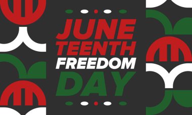 Haziran Bağımsızlık Günü 'nde. Özgürlük ya da Özgürlük Günü. Yıllık Amerikan bayramı, 19 Haziran 'da kutlandı. Afro-Amerikan tarihi ve mirası. Poster, tebrik kartı, afiş ve geçmiş. Vektör