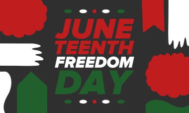 Haziran Bağımsızlık Günü 'nde. Özgürlük ya da Özgürlük Günü. Yıllık Amerikan bayramı, 19 Haziran 'da kutlandı. Afro-Amerikan tarihi ve mirası. Poster, tebrik kartı, afiş ve geçmiş. Vektör