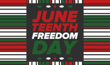 Haziran Bağımsızlık Günü 'nde. Özgürlük ya da Özgürlük Günü. Yıllık Amerikan bayramı, 19 Haziran 'da kutlandı. Afro-Amerikan tarihi ve mirası. Poster, tebrik kartı, afiş ve geçmiş. Vektör
