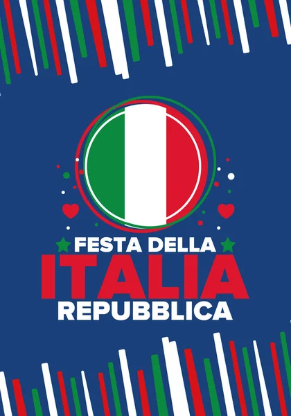 Stock vector Festa della Repubblica Italiana. Text in italian: Italian Republic Day. Happy national holiday. Celebrated annually on June 2 in Italia. Italy flag. Patriotic design. Vector poster