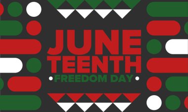 Haziran Bağımsızlık Günü 'nde. Özgürlük ya da Özgürlük Günü. Yıllık Amerikan bayramı, 19 Haziran 'da kutlandı. Afro-Amerikan tarihi ve mirası. Poster, tebrik kartı, afiş ve geçmiş. Vektör