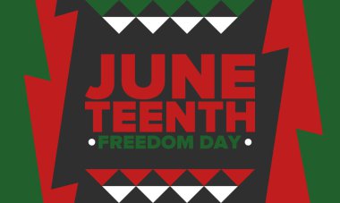 Haziran Bağımsızlık Günü 'nde. Özgürlük ya da Özgürlük Günü. Yıllık Amerikan bayramı, 19 Haziran 'da kutlandı. Afro-Amerikan tarihi ve mirası. Poster, tebrik kartı, afiş ve geçmiş. Vektör