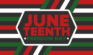 Haziran Bağımsızlık Günü 'nde. Özgürlük ya da Özgürlük Günü. Yıllık Amerikan bayramı, 19 Haziran 'da kutlandı. Afro-Amerikan tarihi ve mirası. Poster, tebrik kartı, afiş ve geçmiş. Vektör