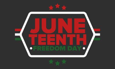 Haziran Bağımsızlık Günü 'nde. Özgürlük ya da Özgürlük Günü. Yıllık Amerikan bayramı, 19 Haziran 'da kutlandı. Afro-Amerikan tarihi ve mirası. Poster, tebrik kartı, afiş ve geçmiş. Vektör