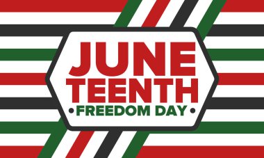 Haziran Bağımsızlık Günü 'nde. Özgürlük ya da Özgürlük Günü. Yıllık Amerikan bayramı, 19 Haziran 'da kutlandı. Afro-Amerikan tarihi ve mirası. Poster, tebrik kartı, afiş ve geçmiş. Vektör