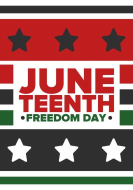 Haziran Bağımsızlık Günü 'nde. Özgürlük ya da Özgürlük Günü. Yıllık Amerikan bayramı, 19 Haziran 'da kutlandı. Afro-Amerikan tarihi ve mirası. Poster, tebrik kartı, afiş ve geçmiş. Vektör