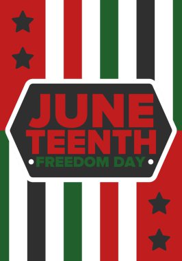 Haziran Bağımsızlık Günü 'nde. Özgürlük ya da Özgürlük Günü. Yıllık Amerikan bayramı, 19 Haziran 'da kutlandı. Afro-Amerikan tarihi ve mirası. Poster, tebrik kartı, afiş ve geçmiş. Vektör