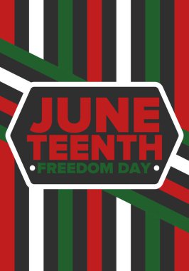 Haziran Bağımsızlık Günü 'nde. Özgürlük ya da Özgürlük Günü. Yıllık Amerikan bayramı, 19 Haziran 'da kutlandı. Afro-Amerikan tarihi ve mirası. Poster, tebrik kartı, afiş ve geçmiş. Vektör