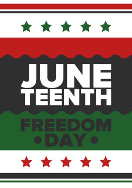 Haziran Bağımsızlık Günü 'nde. Özgürlük ya da Özgürlük Günü. Yıllık Amerikan bayramı, 19 Haziran 'da kutlandı. Afro-Amerikan tarihi ve mirası. Poster, tebrik kartı, afiş ve geçmiş. Vektör
