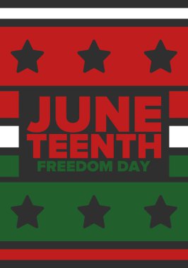 Haziran Bağımsızlık Günü 'nde. Özgürlük ya da Özgürlük Günü. Yıllık Amerikan bayramı, 19 Haziran 'da kutlandı. Afro-Amerikan tarihi ve mirası. Poster, tebrik kartı, afiş ve geçmiş. Vektör