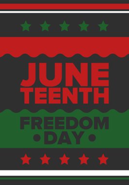Haziran Bağımsızlık Günü 'nde. Özgürlük ya da Özgürlük Günü. Yıllık Amerikan bayramı, 19 Haziran 'da kutlandı. Afro-Amerikan tarihi ve mirası. Poster, tebrik kartı, afiş ve geçmiş. Vektör