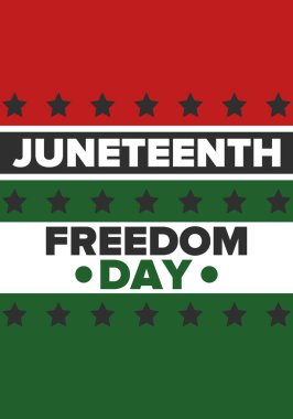 Haziran Bağımsızlık Günü 'nde. Özgürlük ya da Özgürlük Günü. Yıllık Amerikan bayramı, 19 Haziran 'da kutlandı. Afro-Amerikan tarihi ve mirası. Poster, tebrik kartı, afiş ve geçmiş. Vektör