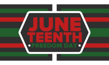 Haziran Bağımsızlık Günü 'nde. Özgürlük ya da Özgürlük Günü. Yıllık Amerikan bayramı, 19 Haziran 'da kutlandı. Afro-Amerikan tarihi ve mirası. Poster, tebrik kartı, afiş ve geçmiş. Vektör