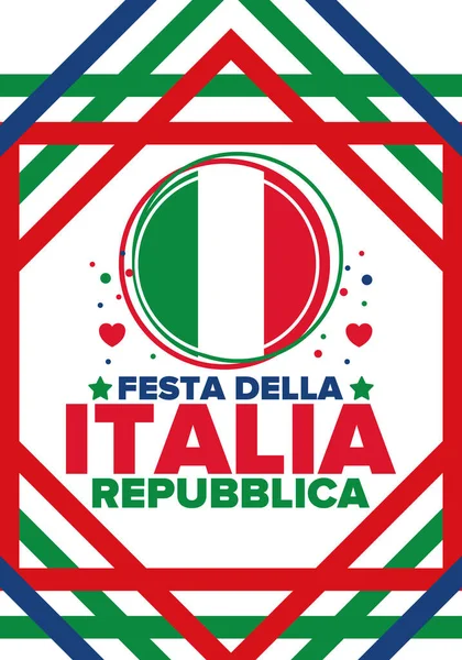 stock vector Festa della Repubblica Italiana. Text in italian: Italian Republic Day. Happy national holiday. Celebrated annually on June 2 in Italia. Italy flag. Patriotic design. Vector poster