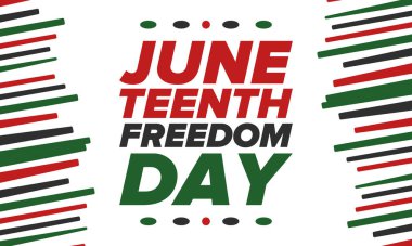 Haziran Bağımsızlık Günü 'nde. Özgürlük ya da Özgürlük Günü. Yıllık Amerikan bayramı, 19 Haziran 'da kutlandı. Afro-Amerikan tarihi ve mirası. Poster, tebrik kartı, afiş ve geçmiş. Vektör