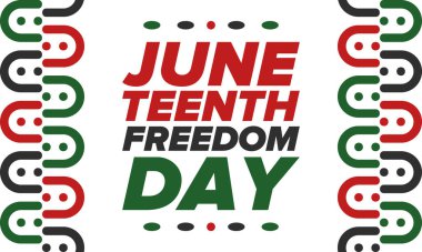 Haziran Bağımsızlık Günü 'nde. Özgürlük ya da Özgürlük Günü. Yıllık Amerikan bayramı, 19 Haziran 'da kutlandı. Afro-Amerikan tarihi ve mirası. Poster, tebrik kartı, afiş ve geçmiş. Vektör