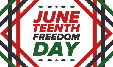 Haziran Bağımsızlık Günü 'nde. Özgürlük ya da Özgürlük Günü. Yıllık Amerikan bayramı, 19 Haziran 'da kutlandı. Afro-Amerikan tarihi ve mirası. Poster, tebrik kartı, afiş ve geçmiş. Vektör
