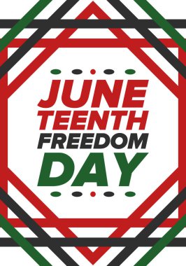 Haziran Bağımsızlık Günü 'nde. Özgürlük ya da Özgürlük Günü. Yıllık Amerikan bayramı, 19 Haziran 'da kutlandı. Afro-Amerikan tarihi ve mirası. Poster, tebrik kartı, afiş ve geçmiş. Vektör