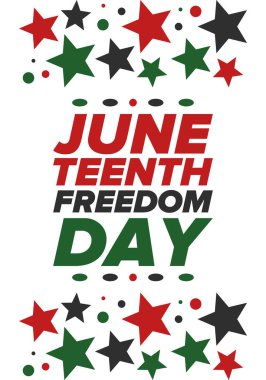 Haziran Bağımsızlık Günü 'nde. Özgürlük ya da Özgürlük Günü. Yıllık Amerikan bayramı, 19 Haziran 'da kutlandı. Afro-Amerikan tarihi ve mirası. Poster, tebrik kartı, afiş ve geçmiş. Vektör
