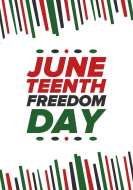 Haziran Bağımsızlık Günü 'nde. Özgürlük ya da Özgürlük Günü. Yıllık Amerikan bayramı, 19 Haziran 'da kutlandı. Afro-Amerikan tarihi ve mirası. Poster, tebrik kartı, afiş ve geçmiş. Vektör