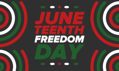 Haziran Bağımsızlık Günü 'nde. Özgürlük ya da Özgürlük Günü. Yıllık Amerikan bayramı, 19 Haziran 'da kutlandı. Afro-Amerikan tarihi ve mirası. Poster, tebrik kartı, afiş ve geçmiş. Vektör