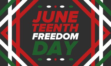 Haziran Bağımsızlık Günü 'nde. Özgürlük ya da Özgürlük Günü. Yıllık Amerikan bayramı, 19 Haziran 'da kutlandı. Afro-Amerikan tarihi ve mirası. Poster, tebrik kartı, afiş ve geçmiş. Vektör