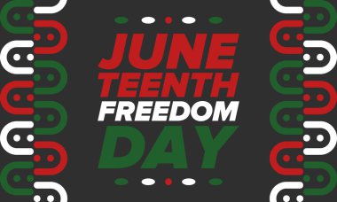 Haziran Bağımsızlık Günü 'nde. Özgürlük ya da Özgürlük Günü. Yıllık Amerikan bayramı, 19 Haziran 'da kutlandı. Afro-Amerikan tarihi ve mirası. Poster, tebrik kartı, afiş ve geçmiş. Vektör