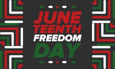 Haziran Bağımsızlık Günü 'nde. Özgürlük ya da Özgürlük Günü. Yıllık Amerikan bayramı, 19 Haziran 'da kutlandı. Afro-Amerikan tarihi ve mirası. Poster, tebrik kartı, afiş ve geçmiş. Vektör