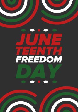 Haziran Bağımsızlık Günü 'nde. Özgürlük ya da Özgürlük Günü. Yıllık Amerikan bayramı, 19 Haziran 'da kutlandı. Afro-Amerikan tarihi ve mirası. Poster, tebrik kartı, afiş ve geçmiş. Vektör
