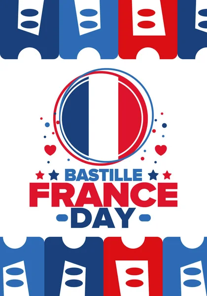 Ημέρα Της Βαστίλης Στη Γαλλία Εθνική Ευτυχισμένη Γιορτή Γιορτάζεται Ετήσια — Διανυσματικό Αρχείο