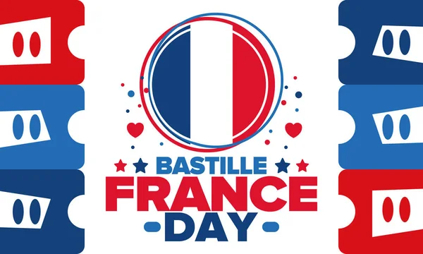 Dia Bastilha França Feriado Feliz Nacional Comemorado Anualmente Julho Bandeira — Vetor de Stock