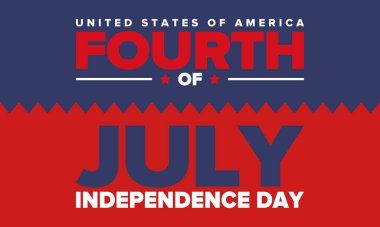 Amerika Birleşik Devletleri 'nde Bağımsızlık Günü. 4 Temmuz 'da. Ulusal bayramın kutlu olsun, 4 Temmuz 'da kutlandı. Amerikan bayrağı. Ülke özgürlüğü günü. Vatansever olay tasarımı. Vektör posteri