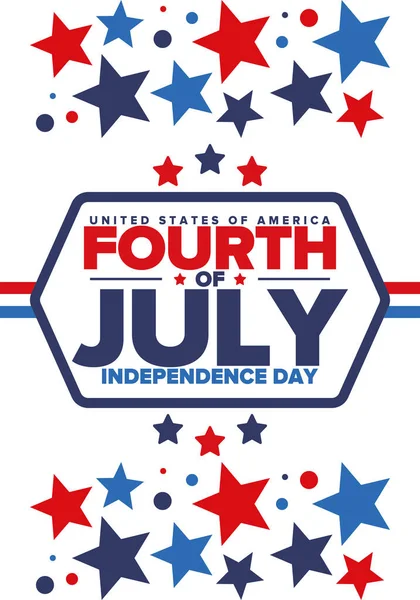 Amerika Birleşik Devletleri 'nde Bağımsızlık Günü. 4 Temmuz 'da. Ulusal bayramın kutlu olsun, 4 Temmuz 'da kutlandı. Amerikan bayrağı. Ülke özgürlüğü günü. Vatansever olay tasarımı. Vektör posteri