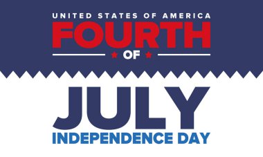 Amerika Birleşik Devletleri 'nde Bağımsızlık Günü. 4 Temmuz 'da. Ulusal bayramın kutlu olsun, 4 Temmuz 'da kutlandı. Amerikan bayrağı. Ülke özgürlüğü günü. Vatansever olay tasarımı. Vektör posteri
