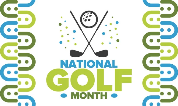 stock vector National Golf Month in United States. Celebrated annually in August. Month when golfers share their experiences. Golf club. Play games, training. Poster, greeting card, banner and background. Vector