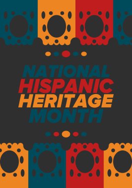 Eylül ve Ekim aylarında Ulusal İspanyol Mirası Ayı. İspanyol ve Latin Amerika kültürü. Birleşik Devletler 'de yıllık kutlama. Poster, kart, afiş ve geçmiş. Vektör illüstrasyonu