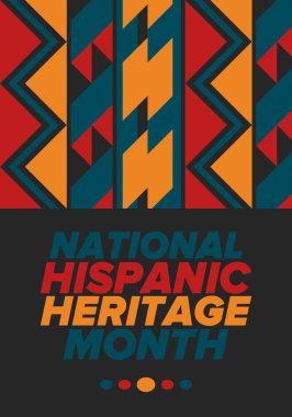 Eylül ve Ekim aylarında Ulusal İspanyol Mirası Ayı. İspanyol ve Latin Amerika kültürü. Birleşik Devletler 'de yıllık kutlama. Poster, kart, afiş ve geçmiş. Vektör illüstrasyonu