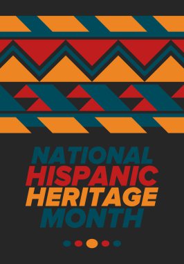 Eylül ve Ekim aylarında Ulusal İspanyol Mirası Ayı. İspanyol ve Latin Amerika kültürü. Birleşik Devletler 'de yıllık kutlama. Poster, kart, afiş ve geçmiş. Vektör illüstrasyonu