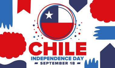 Şili Bağımsızlık Günü. Mutlu bayramlar Patrias. Özgürlük günü. Yıllığı 18 Eylül 'de kutlayın. Şili bayrağı. Vatansever Şili tasarımı. Poster, kart, afiş, şablon, geçmiş. Vektör