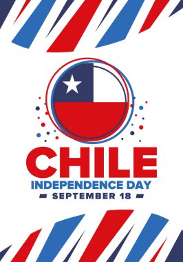 Şili Bağımsızlık Günü. Mutlu bayramlar Patrias. Özgürlük günü. Yıllığı 18 Eylül 'de kutlayın. Şili bayrağı. Vatansever Şili tasarımı. Poster, kart, afiş, şablon, geçmiş. Vektör