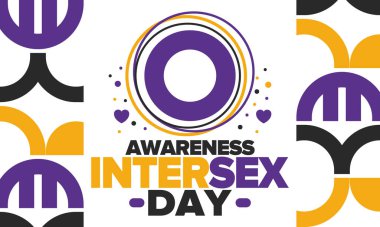 Cinsiyetler arası farkındalık günü. İnsan Hakları. Uluslararası gözlemlenen bir olay. Yıllığı 26 Ekim 'de kutlayın. Cinsiyetler arası insanlar topluluğu. Özgürlük ve dayanışma. Poster, kart, afiş ve geçmiş. Vektör