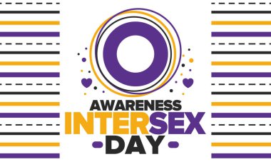 Cinsiyetler arası farkındalık günü. İnsan Hakları. Uluslararası gözlemlenen bir olay. Yıllığı 26 Ekim 'de kutlayın. Cinsiyetler arası insanlar topluluğu. Özgürlük ve dayanışma. Poster, kart, afiş ve geçmiş. Vektör