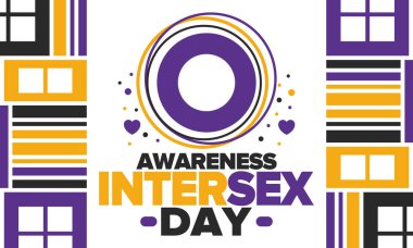 Cinsiyetler arası farkındalık günü. İnsan Hakları. Uluslararası gözlemlenen bir olay. Yıllığı 26 Ekim 'de kutlayın. Cinsiyetler arası insanlar topluluğu. Özgürlük ve dayanışma. Poster, kart, afiş ve geçmiş. Vektör