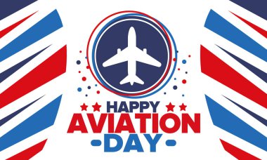 National Aviation Day in United States. Holiday, celebrated annual in August 19. Design with airplane and american flag. Patriotic element. Poster, greeting card, banner and background. Vector