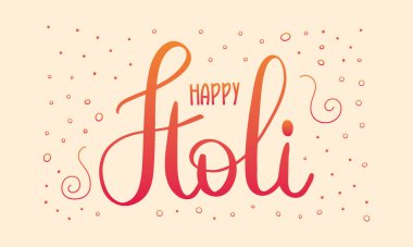 Mutlu Holi 'ler. Renkler Festivali. Phagwah. Yıllık Hindu Bahar Festivali. Hindistan, Nepal ve diğer Asya 'da kutlandı. Parlak bir arka planda el yazısıyla yazılmış güzel harfler. Vektör illüstrasyonu