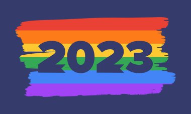 Haziran ayında LGBT Gurur Ayı. Lezbiyen Gey Biseksüel Transseksüel. Yıllık kutlama. LGBT bayrağı. Gökkuşağı aşk konsepti. İnsan hakları ve hoşgörü. Poster, kart, afiş ve geçmiş. Vektör ilüstrasyonu