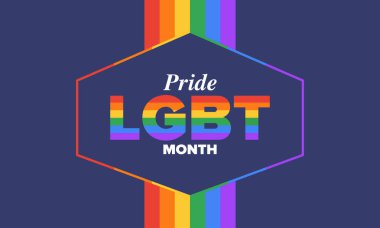 Haziran ayında LGBT Gurur Ayı. Lezbiyen Gey Biseksüel Transseksüel. Yıllık kutlama. LGBT bayrağı. Gökkuşağı aşk konsepti. İnsan hakları ve hoşgörü. Poster, kart, afiş ve geçmiş. Vektör ilüstrasyonu